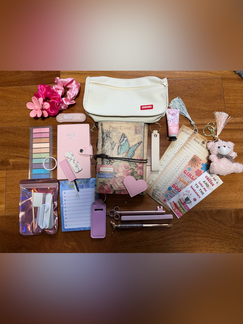 Gorgeous Pink Floral Butterfly Journal & Pastel Desk Accessory Set